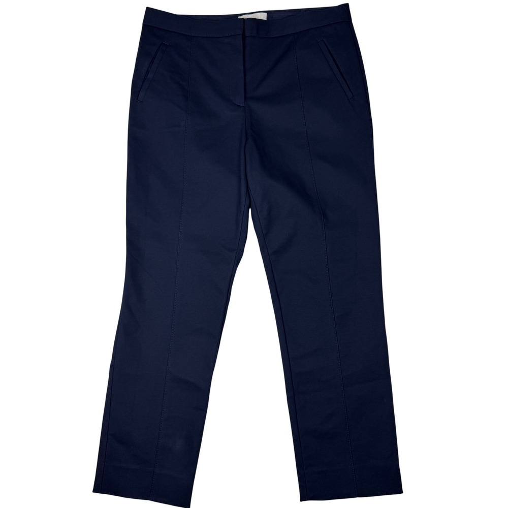Tory Burch Seamed Ponte Pants Womens 10 Navy Blue Cropped Stretch Quiet Luxury